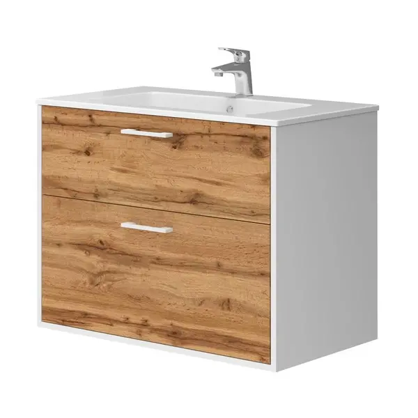 Тумба Afina JUVENTA Af-80 біла дуб вотан з умивальником Piedra - 80