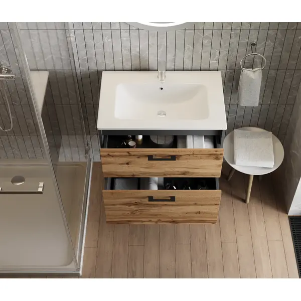 Тумба JUVENTA Afina Af-60 антрацит дуб вотан з умивальником Piedra - 60