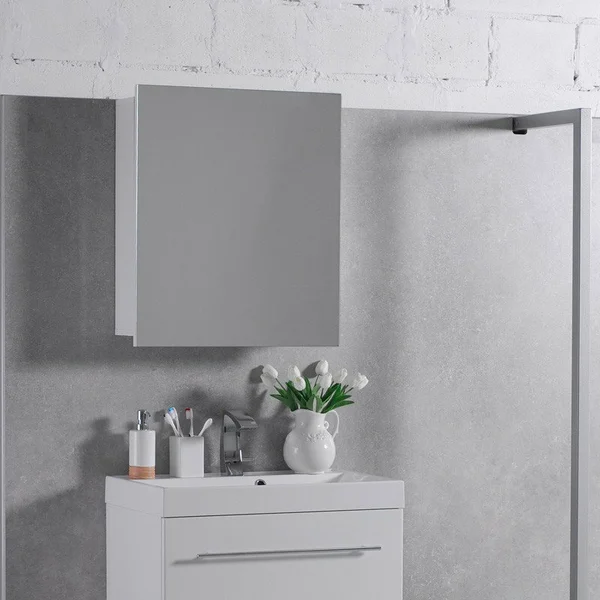 Дзеркальна шафа Fancy Marble МС-700 600х700х164 мм. білий, сірий . Консольна підсвітка 300мм